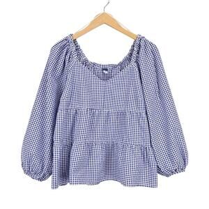Old Navy Gingham Plaid Tiered Babydoll Cottagecore Long Sleeve Blouse Sz Large